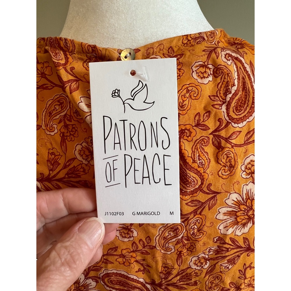 Patrons of Peace Marigold Paisley Floral Tiered Mini Dress Orange Boho Medium - Picture 3 of 5